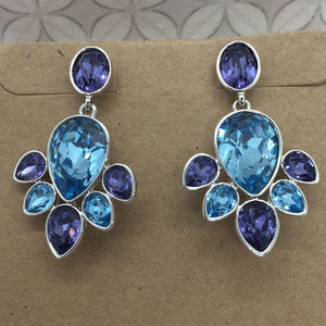Crystal teardrop cluster earrings blue